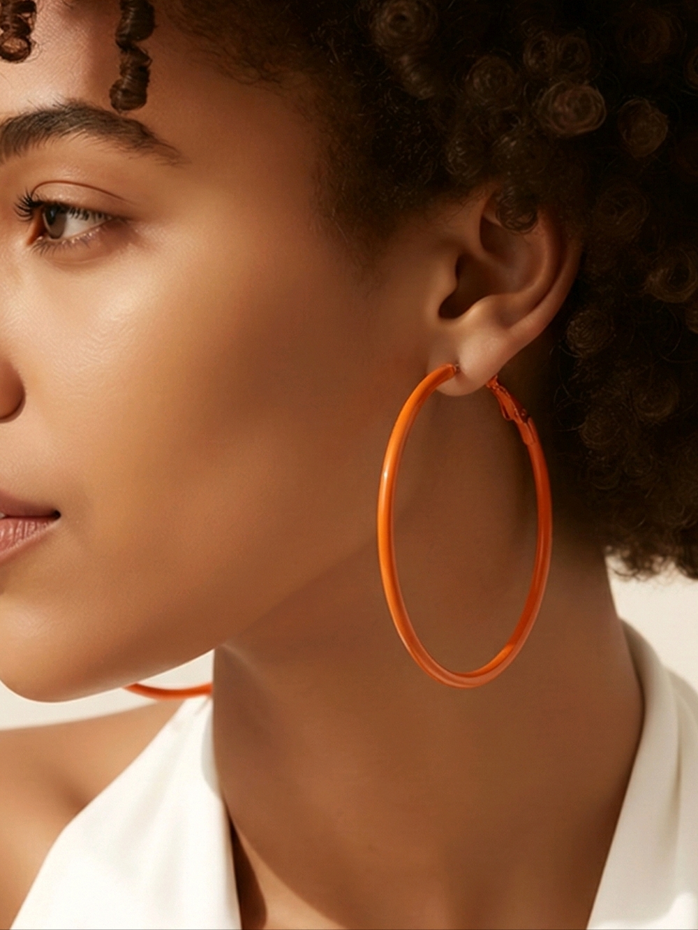 Orange Hoop Earrings 50mm Bold Tangerine Statement Leverback Hoops Y2K Trendy